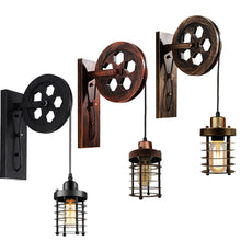 Load image into Gallery viewer, Vintage Industrial Pulley Wheel Wall Mounted Light Metal Cylinder Shape Shade