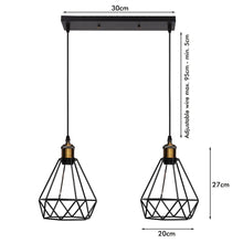Load image into Gallery viewer, Retro Industrial 2 Head Black Ceiling Pendant Light Metal Wire Cage Fixture
