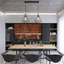Load image into Gallery viewer, Retro Industrial 2 Head Black Ceiling Pendant Light Metal Wire Cage Fixture
