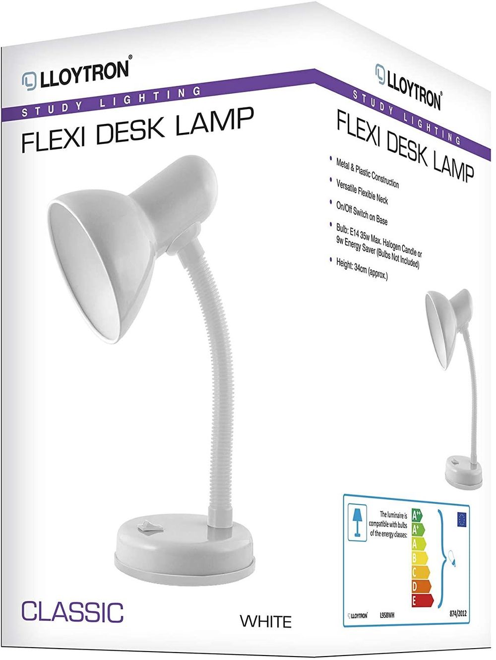 Lloytron Flexi Desk Lamp White Deco Home Office Lighting