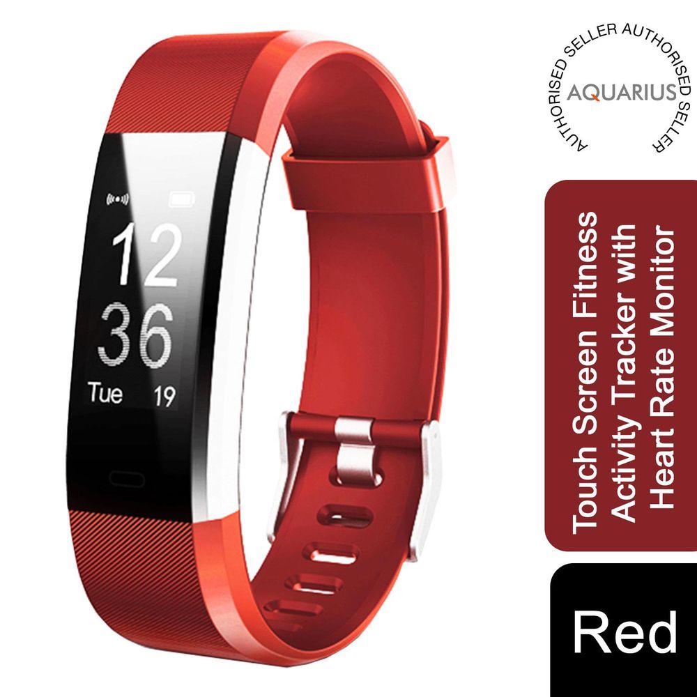 Aquarius Touch Screen Fitness Activity Tracker with Heart Rate Monitor, Red