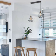 Load image into Gallery viewer, Retro Industrial 2 Head Black Ceiling Pendant Light Metal Wire Cage Fixture

