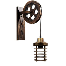 Load image into Gallery viewer, Vintage Industrial Pulley Wheel Wall Mounted Light Metal Cylinder Shape Shade
