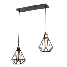 Load image into Gallery viewer, Retro Industrial 2 Head Black Ceiling Pendant Light Metal Wire Cage Fixture
