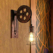 Load image into Gallery viewer, Vintage Industrial Pulley Wheel Wall Mounted Light Metal Cylinder Shape Shade
