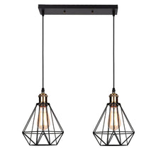 Load image into Gallery viewer, Retro Industrial 2 Head Black Ceiling Pendant Light Metal Wire Cage Fixture

