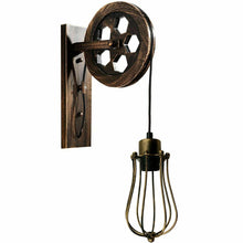 Load image into Gallery viewer, Retro Industrial Pulley Wheel Wall Light Fixture Metal Cage Indoor Light
