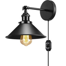 Load image into Gallery viewer, Modern Black Plugin Wall Light Fitting Cone Metal Shade Indoor Sconce Light
