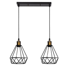 Load image into Gallery viewer, Retro Industrial 2 Head Black Ceiling Pendant Light Metal Wire Cage Fixture
