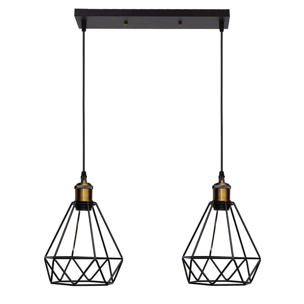 Retro Industrial 2 Head Black Ceiling Pendant Light Metal Wire Cage Fixture
