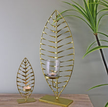 Load image into Gallery viewer, Small Gold Leaf Tea Light Holder with Tea Light
