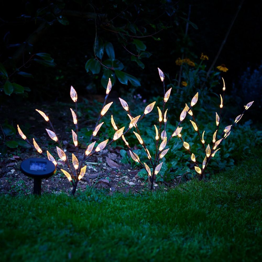 Multi Pack 3 Piece Set Solar Powered Eco Xmas Tree Branch Twig Leaf Outdoor Decorative Garden Patio LED Night Lights
